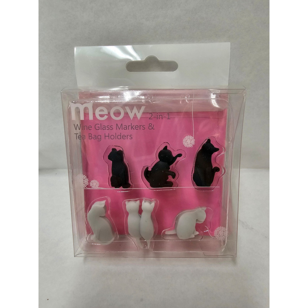 Meow brand - 6 Cat wine glass markers tea bag holder brand new
